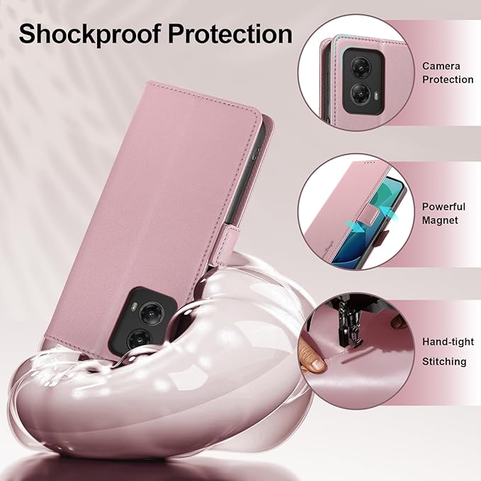 Wallet Flip Case for Moto G 5G (2024) - [RFID Blocking] Luxury PU Leather Card Holder Magnetic Phone Cover with Kickstand,Shockproof Protective Case,Pink