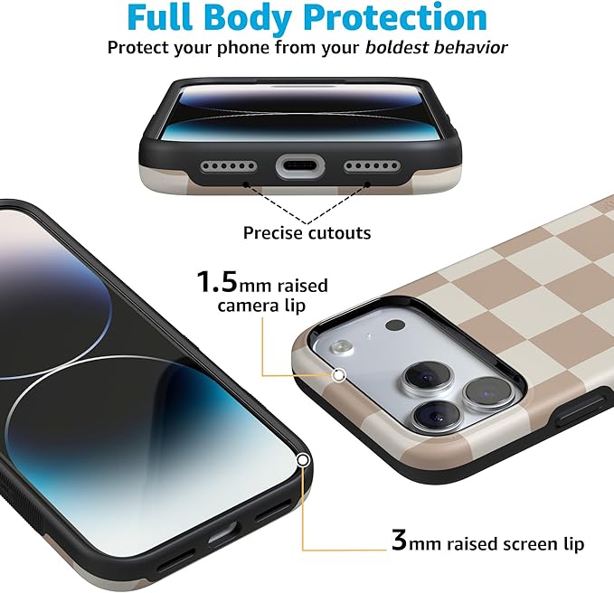 Casely iPhone 17 Pro Case | Fit Check | Neutral Checkerboard | Compatible with MagSafe | Bold Protective Design