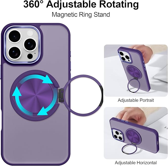 ZIYE Dark Purple Case for iPhone 16 Pro Case with Stand [Compatible with MagSafe] Slim Heavy Duty Protection Military Grade Shockproof Magnetic Cover with 360 Rotatable Ring Kickstand for Women Men