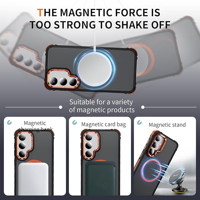 Magnetic for Samsung Galaxy S25 Plus Case/S24 Plus Case Orange Fit for MagSafe Military-Grade Shockproof Protection Adjustable Kickstand Slim Matte Anti-Fingerprint Cover Men Women