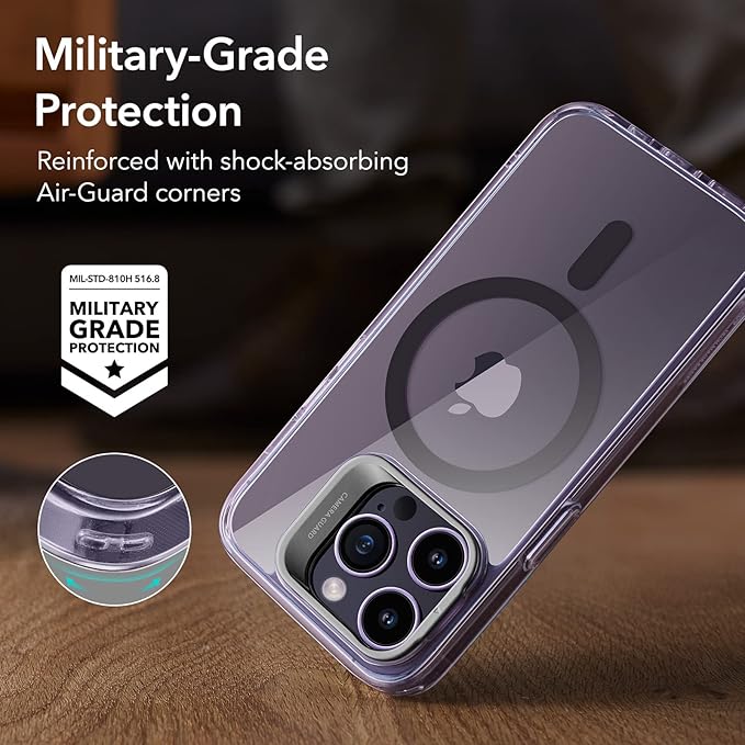 ESR for iPhone 14 Pro Case, Compatible with MagSafe, Built-in Camera Ring Stand, Military-Grade Protection, Magnetic Phone Case for iPhone 14 Pro, Classic Kickstand Case (HaloLock), Clear Purple