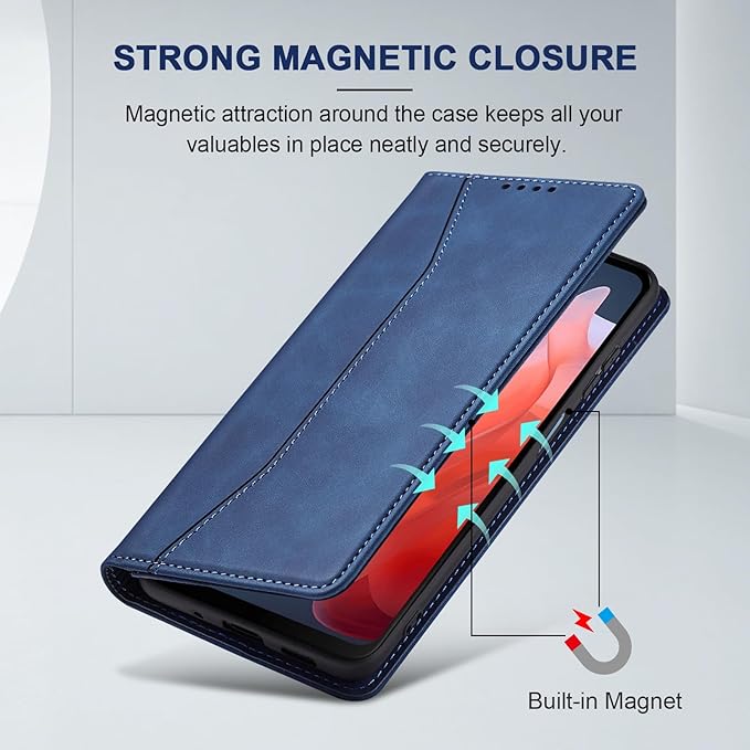 Jasonyu Flip Wallet Case for Moto G Play 4G (2024),Leather Magnetic Folio Cover with Card Holder,Kickstand - TPU Shockproof Durable Protective Phone Case,Blue