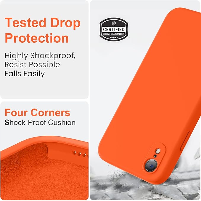 Vooii Compatible with iPhone XR Case, Upgraded Liquid Silicone with [Flat Edges] [Camera Protection] [Soft Anti-Scratch Microfiber Lining] Phone Case for iPhone 10 XR 6.1 inch - Neon Orange