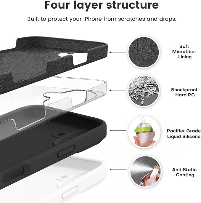 Vooii Compatible with iPhone 16 Plus Case, Liquid Silicone Upgrade [Camera Protection] [Soft Anti-Scratch Microfiber Lining] Shockproof Phone Case for iPhone 16 Plus 6.7 inch - Black