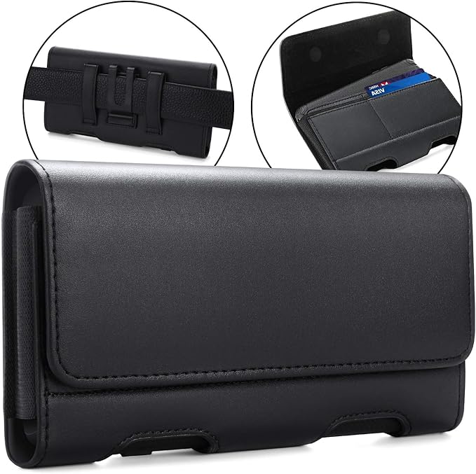 BECPLT for Galaxy S25 Ultra S24 Ultra S23 Ultra S22 Ultra 5G Note 20 Ultra 5G Note 10+ Plus 5G Holster Black Leather Carrying Cell Phone Holder Belt Clip Holster Case Pouch for Galaxy A14 5G S21 Ultra