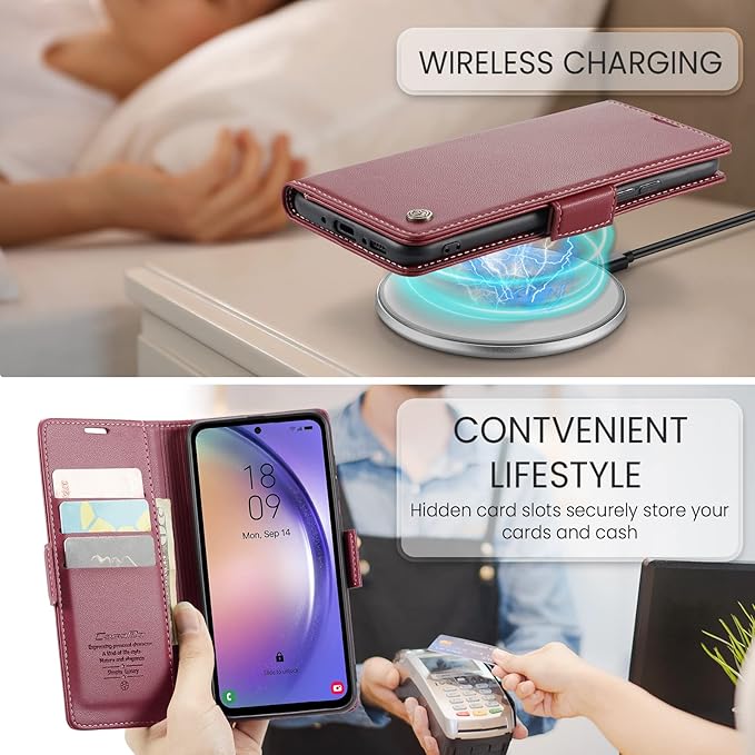 for Samsung Galaxy A54 5G Case, Premium PU Leather Wallet Case Flip Cover with [RFID Blocking][Card Holder][Stand Function] Shockproof Protective for Samsung Galaxy A54, Red