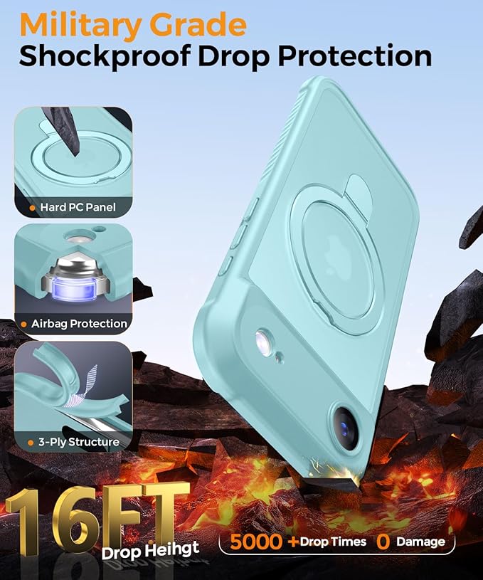 MOCCA Compatible with iPhone Air Case with Magnetic Invisible Stand [Full Camera Protection] [Compatible with Magsafe] Military Drop Shockproof Translucent Matte Phone Case Cover 6.5",Blue