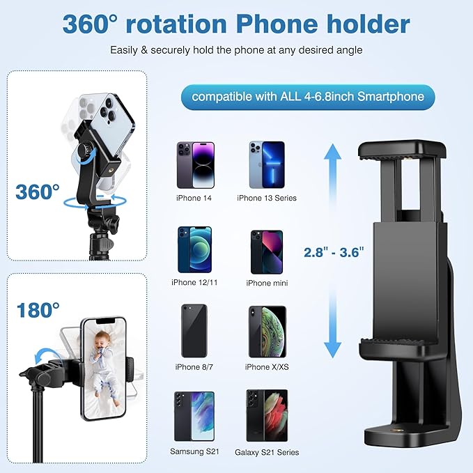 70" Phone Tripod with Remote & Holder, Portable Cell Phone Stand, Selfie Stick for Video Recording, Compatible with iPhone 14/13 Pro Max/Android/Camera