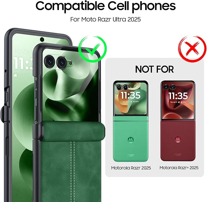 for Motorola Razr Ultra 2025 Case Built-in Screen Protector & Hinge Protection & Ultra Thin PU Leather Matte PC Shockproof Phone Cover Smartphone Case for Moto Razr Ultra 2025 (Green)