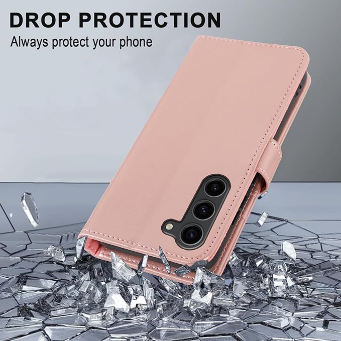 MONASAY Wallet Case Compatible for Galaxy S23 5G,[RFID Blocking] Flip Folio Leather Cell Phone Cover with Credit Card Holder, 6.1 inch, Rosegold