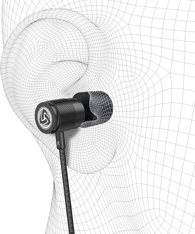 LUDOS Ultra Wired Earbuds in-Ear Headphones, 5 Years Warranty, Earphones with Microphone, Noise Isolating Ear Buds, Memory Foam for iPhone, Samsung, School Students, Kids, Women, Small Ears - Black