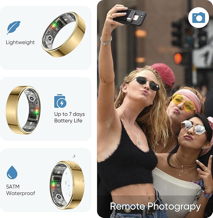 BENIO Ring Gen 2 Smart Ring, Step/Sleep/Blood Oxygen/Heart Rate Tracker for Women Men, Higher Waterproof Rating 5ATM Fitness Tracker,No Subscription Fee,for iPhone and Android (Size 13, Gold)