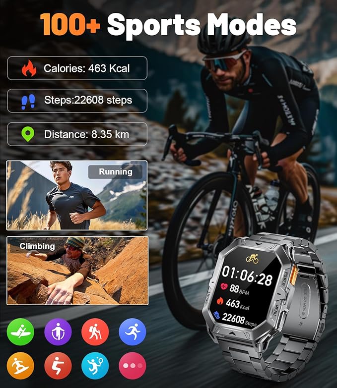 LIGE Military Smart Watches for Men(Answer/Make Calls),100-Day Battery Life,2.13" AMOLED Outdoor Sports Smartwatch with Compass,Heart Rate/Sleep Monitor Fitness Tracker for Android iOS,AI Voice