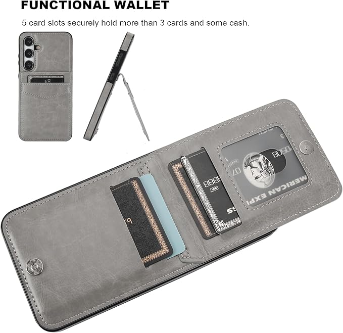 KIHUWEY for Samsung Galaxy S24 Plus Case Wallet with Credit Card Holder, Flip Premium Leather Magnetic Clasp Kickstand Heavy Duty Protective Cover for Samsung Galaxy S24 Plus 6.7" (Gray)