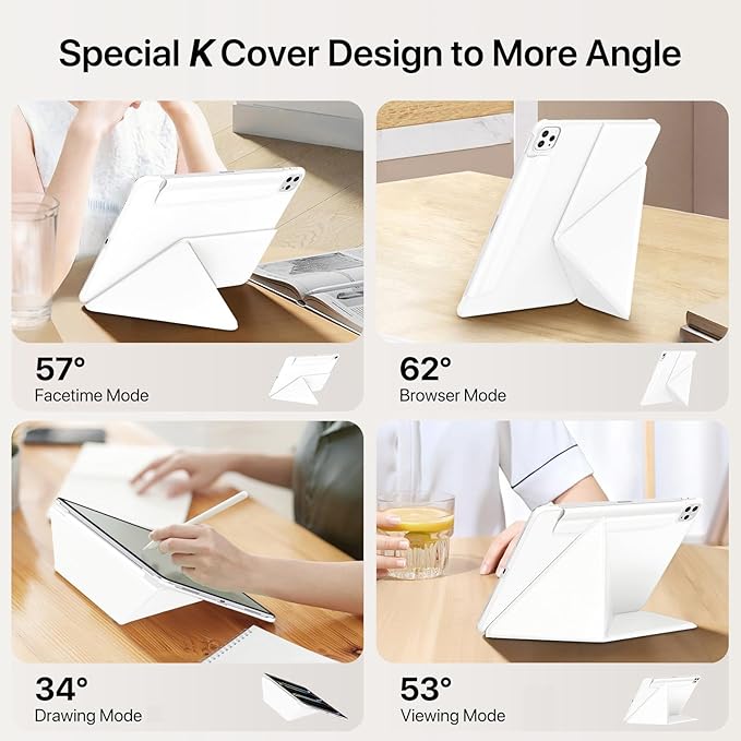 for iPad Pro 13 inch Case M4 2024, Slim Powerful Magnetic Attachment Full Corner Protective iPad Case with Auto Wake/Sleep and Hidden Pencil Holder (Ivory White, iPad pro 13 inch)