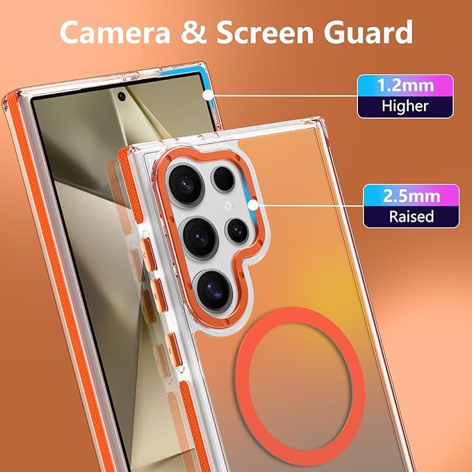 MOWIME Magnetic Case for Samsung Galaxy S24 Ultra [Compatible with Magsafe] [Cute Fashion Fluorescent Design] [1 Screen Protector] Slim Translucent Matte Case for Galaxy S24 Ultra 6.8", Orange