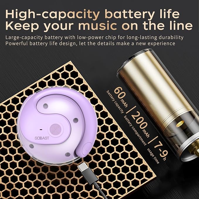 Open Ear Wireless Hanging Earbuds, Ideal for Workout, Non - in - Ear Design with Wireless Connectivity, Sports - Oriented with Ultra - Long Battery Life, Spherical Shape, Violet