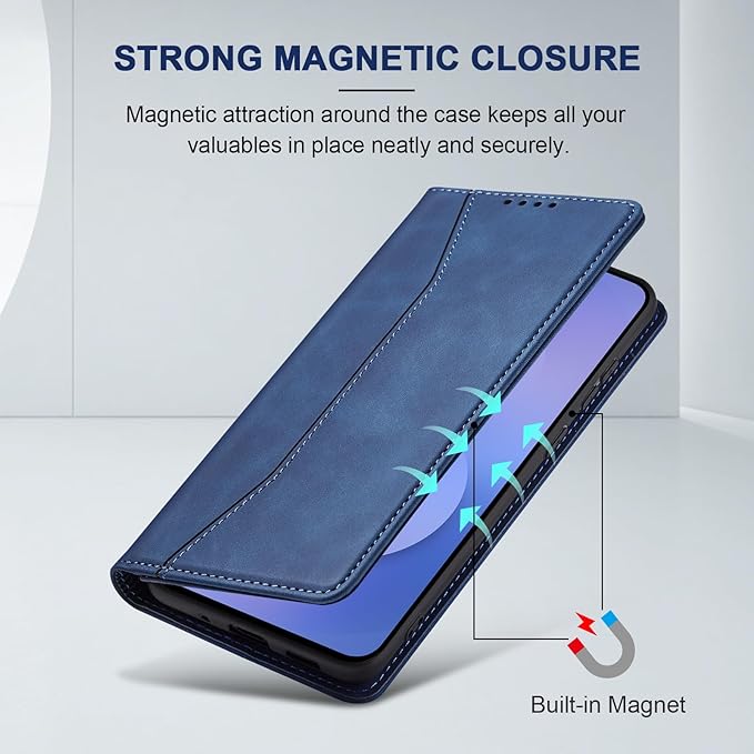 Jasonyu Flip Wallet Case for Samsung Galaxy S25 FE 5G,Leather Magnetic Folio Cover with Card Holder,Kickstand - TPU Shockproof Durable Protective Phone Case,Blue