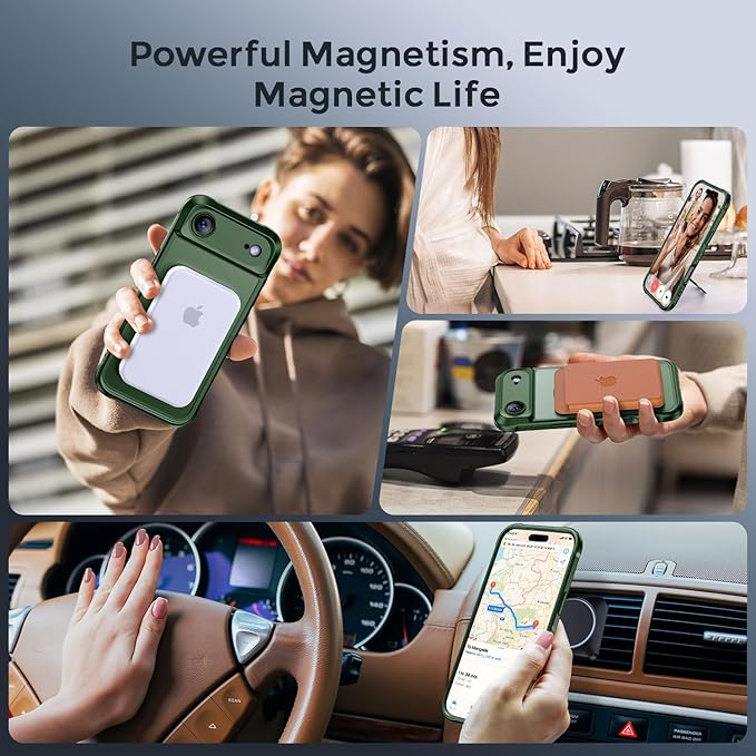 MOCCA Compatible with iPhone Air Case with Magnetic Invisible Stand [Full Camera Protection] [Compatible with Magsafe] Military Drop Shockproof Translucent Matte Phone Case Cover 6.5",Dark Green