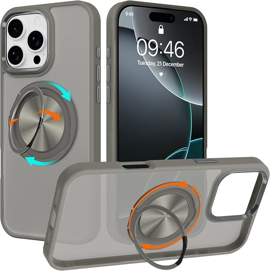 ZIYE Gray Case for iPhone 16 Pro Case with Stand [Compatible with MagSafe] Slim Heavy Duty Protection Military Grade Shockproof Magnetic Cover with 360 Rotatable Ring Kickstand for Women Men