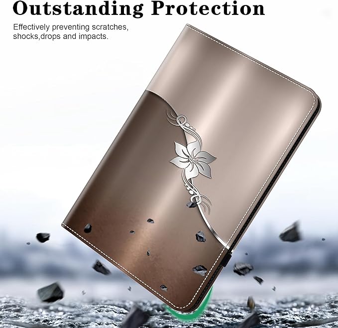 Case for Lenovo Idea Tab Pro 12.7 inch 2025 Tablet, Multi-Angle Viewing Premium PU Leather Stand Case with Elastic Strap & Card Slots/Holder for Lenovo Idea Tab Pro 12.7" - Silver Flower