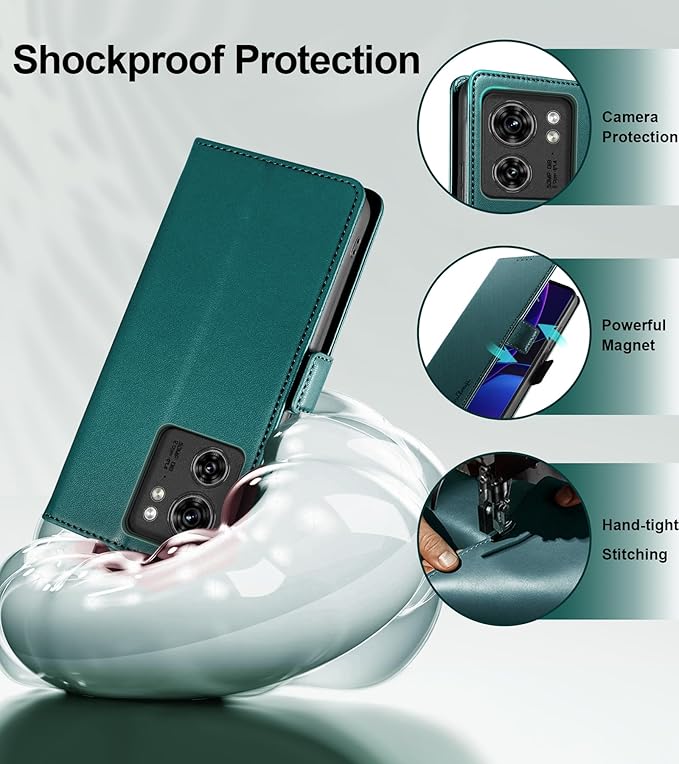 Wallet Flip Case for Motorola Edge (2023) - [RFID Blocking] Luxury PU Leather Card Holder Magnetic Phone Cover with Kickstand,Shockproof Protective Case,Green