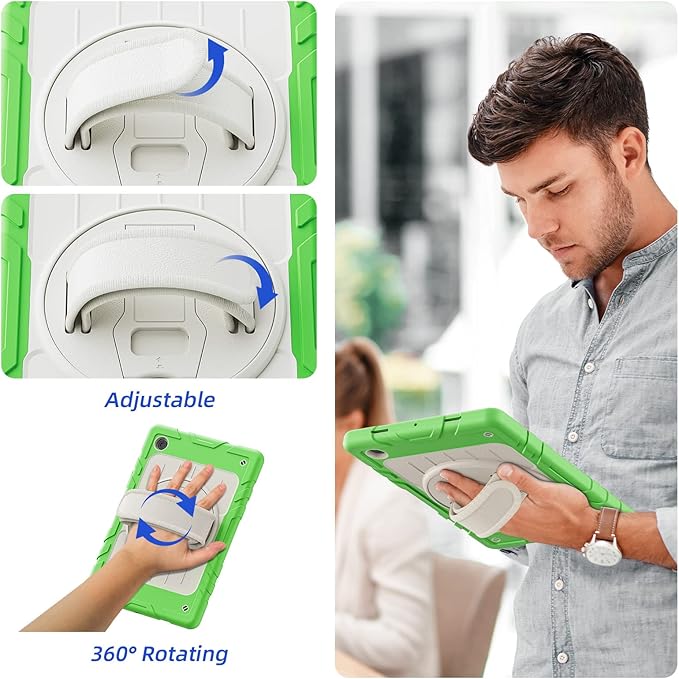 for Samsung Galaxy Tablet A8 Case 10.5 inch 2022 SM-X200/X205/X207 with Screen Protector [360 Rotating Stand] &Hand Shoulder Strap Shockproof Rugged Protective Cover|Green&Beige