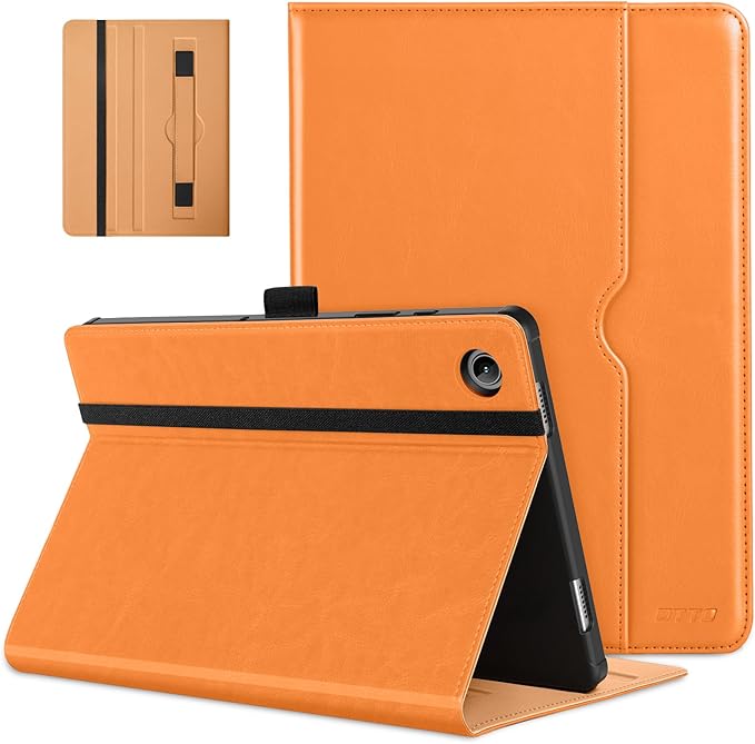 DTTO for Samsung Galaxy Tab A9 Plus 11 inch Case 2023, Premium Leather Business Folio Stand Cover with Hand Strap for Galaxy Tab A9+ 11'' 2023 Model (SM-X210/X216/X218) - Auto Wake/Sleep, Orange