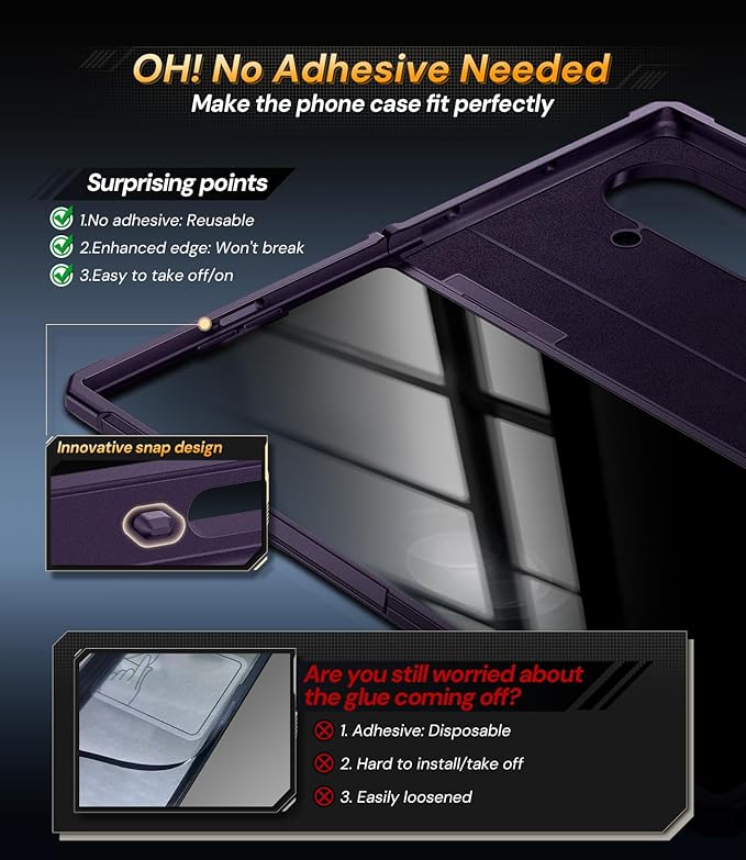for Samsung Galaxy Z-Fold-7 Case: Military Shockproof Rugged Hinge [Dual-Stand] Privacy Screen Protector [Anti Spy] [Anti-Scratch] Silicone Women Men Cover for ZFold 7 5G 2025 (Purple)