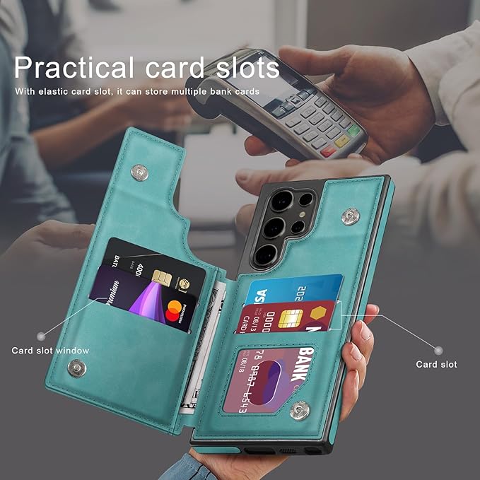 DJDUCK Designed for Samsung Galaxy S25 Ultra Case Wallet with Card Holder, [Magnetic Clasp Cover] [RFID Blocking Leather Protection] Shockproof Women Men Cases for Samsung S25Ultra Light Green