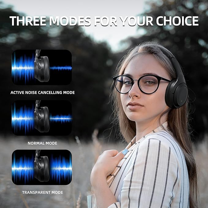 SoundMAGIC P60BT Audiophile Headphone Wireless Bluetooth HiFi Stereo Sound Best Over-Ear Music Headset with Active Noise Cancelling, HD MIC, Touch Sensitive Control, 50 Hours Playing Time, Black
