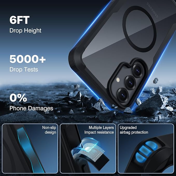 CENHUFO Magnetic Privacy for Samsung Galaxy S25 Plus Case, Full Body Phone Case with Built-in 9H Tempered Glass Privacy Screen Protector and Camera Lens Cover, Shockproof Protective Bumper - Black