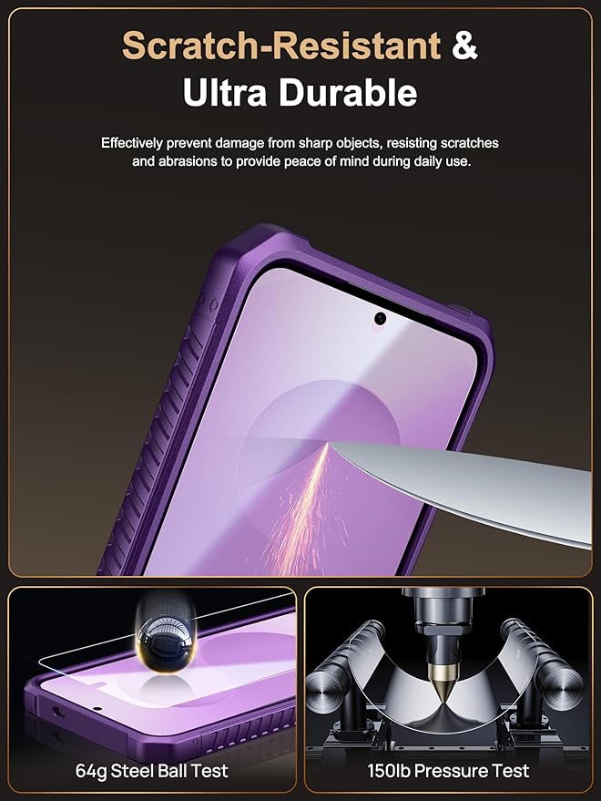 Vihibii for Samsung Galaxy S25 Plus Case with Card Holder (4 Cards), Built-in 2X Tempered Glass Screen Protector & Slide Camera Cover, Rugged & Shockproof Phone Case for Galaxy S25 Plus, Dark Purple