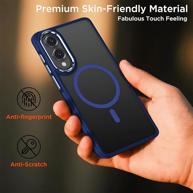Case for Samsung Galaxy S25 Edge, Matte Translucent Magnetic Cover [Compatible with Magsafe] [Anti-Slip Grip], Military Grade Shockproof Hybrid Color Galaxy S25 Edge Phone Case (Darkblue)