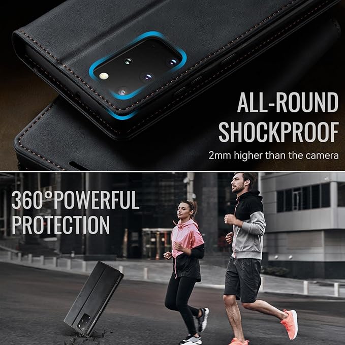 Wallet Case for Samsung Galaxy S20 Plus Leather Wallet Flip Cover with Card Holder, Kickstand, Magnetic Closure, RFID Blocking TPU Shockproof Phone Case Compatible with S20 Plus, Black