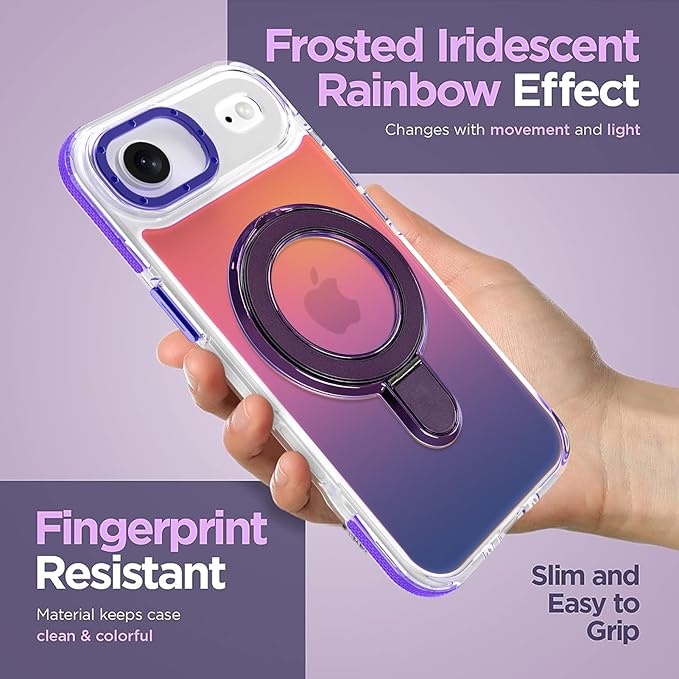 MOWIME Magnetic for iPhone Air Case with Stand [Compatible with Magsafe] [Cute Fashion Fluorescent Design] [1 Screen Protector] Slim Translucent Matte Case for iPhone Air 6.5" 2025, Purple