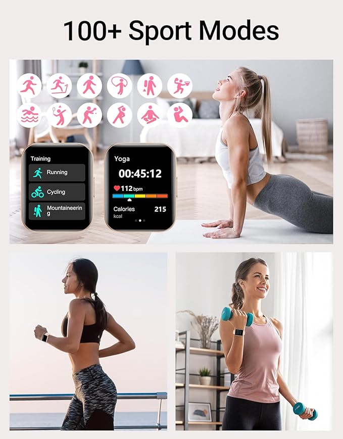 Smart Watch (Answer/Make Calls), 1.85" Smart Watches for Women Men Digital Watch Fitness Tracker with 100+ Sport Modes Heart Rate Monitor for iOS Android Phones Waterproof (Light Pink)