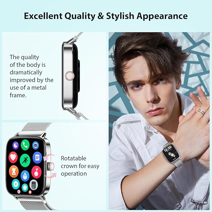 Smart Watch for Women Men, 2025 New Smartwatch (Answer/Make Call) for iPhone/Android, 1.85" HD Dynamic Dial Fitness Tracker with 110+ Sport Modes, Sleep/Health Monitor, IP68 Waterproof, Silver