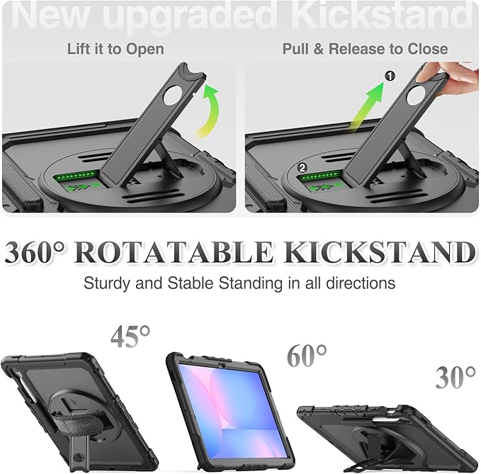 SEYMAC stock Case for Samsung Galaxy Tab S10 FE+ Plus 5G Tablet Case 13.1'' Protective with Screen Protector, Pencil Holder, 360 Rotating Stand, Hand Strap, Shoulder Strap, Black1