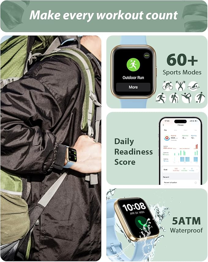 Smart Watch for Men Women(Call Receive/Dial), Alexa Built-in, 1.8" Touch Screen Fitness Tracker with Heart Rate Sleep Tracking, 100 Sports Modes, IP68 Waterproof Smartwatch for Android iPhone