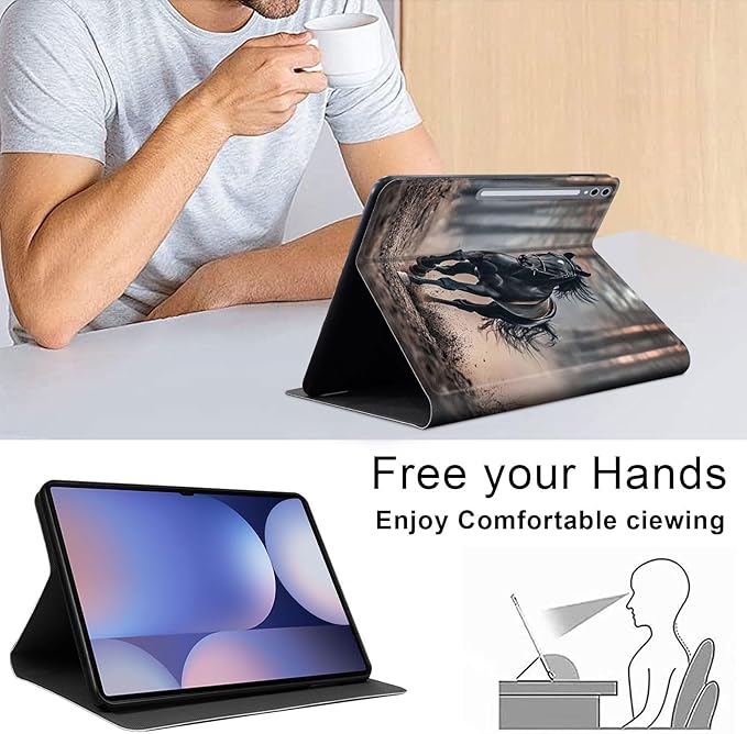 Case for Samsung Galaxy Tab S10 Plus/ S9 FE Plus/ S9 Plus 5G Tablet 12.4'', Slim PU Leather Stand Cover with Auto Wake/Sleep, Multi-Angle Viewing & Shockproof, Black Horse