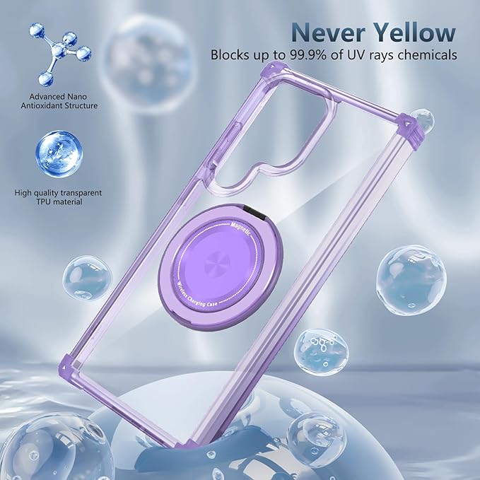 for Samsung Galaxy S24 Ultra Case Magnetic Compatible with MagSafe Galaxy S24Ultra Case with Glass Screen Protector,with Kickstand Military Grade Drop Protection Shockproof S24Ultra CasePurple