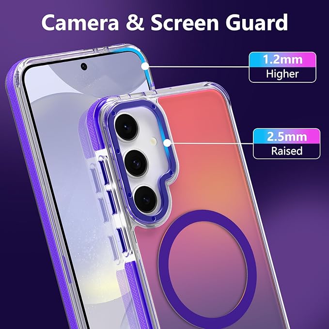 MOWIME Magnetic Case for Samsung Galaxy S24 Plus [Compatible with Magsafe] [Cute Fashion Fluorescent Design] [1 Screen Protector] Slim Translucent Matte Case for Galaxy S24 Plus 6.7", Purple