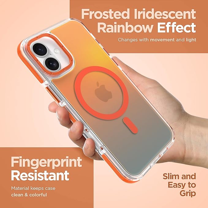 MOWIME Magnetic Case for iPhone 17 [Compatible with Magsafe] [Cute Fashion Fluorescent Design] [1 Screen Protector] Slim Translucent Matte Case for iPhone 17 6.3" 2025, Orange