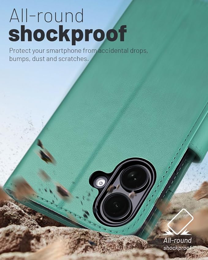 OCASE Compatible with iPhone 16 Wallet Case, PU Leather Flip Folio Case with Card Holders RFID Blocking Kickstand [Shockproof TPU Inner Shell] Phone Cover 6.1 Inch 2024, Green