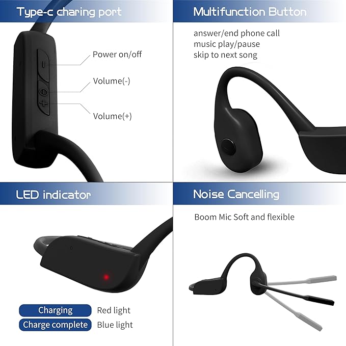 Bone Conduction Headphones Bluetooth with Mic, Noise Cancelling Open-Ear Sweatproof Bone Conducting Headsets Microphone Wireless for Work, Sports,Call, Meeting Headphones
