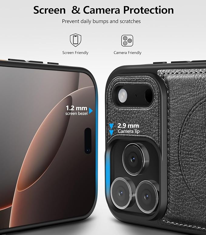 Magnetic for iPhone 17 Pro Max Leather Case,Built-in Invisible Stand [Compatible with Magsafe] Protective Slim Kickstand Phone Cover for iPhone 17 Pro Max, Black