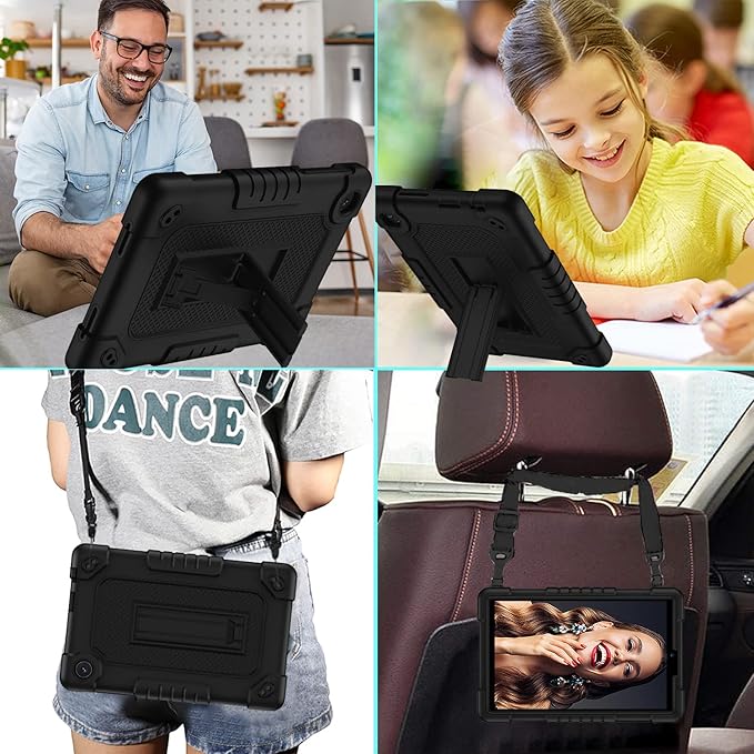 for TCL Tab 8 LE Tablet Case,Shoulder Strap Soft Silicone&Hard Back Shockproof Kids Friendly Case for TCL Tab 8 LE/TCL Tab 8 WiFi/TCL TAB 8V/TCL Tab 8 SE/TCL Tab 8 Plus 8 Inch(Black/Black)