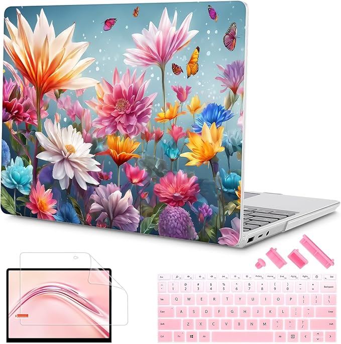 Tuiklol Case for 12.4 Inch Microsoft Surface Laptop Go 3/2 / 1 2023-2020 Releases, Plastic Hard Shell Case with Screen Protector and Keyborad Cover +Dust Plugs Model 2013/1943,Multicolored Floral
