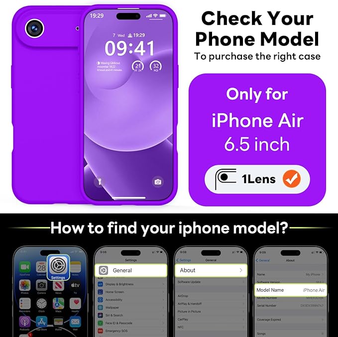 Vooii Magnetic Compatible with iPhone Air Case (Compatible with Magsafe) (Upgraded Camera Protection) Liquid Silicone Shockproof Full Body Protective Phone Cover for Women Men, Neon Purple, 6.5"